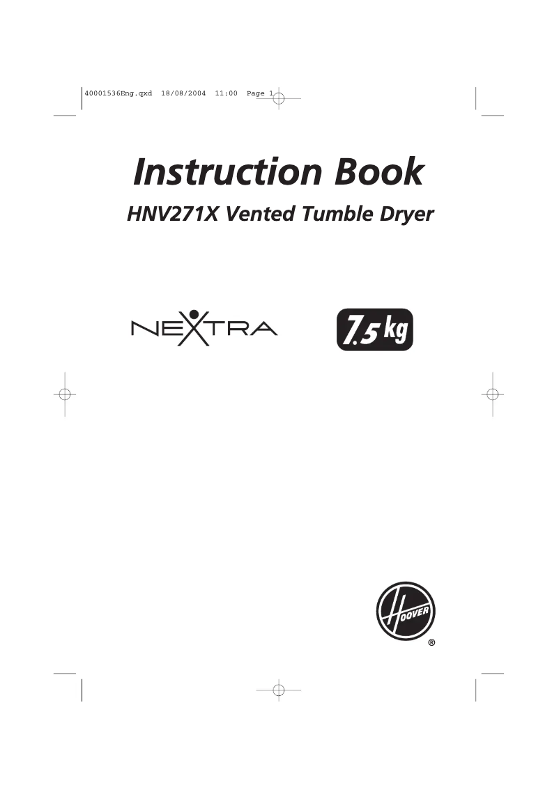 Page n°1 - Manuel utilisateur Hoover HNV 271X