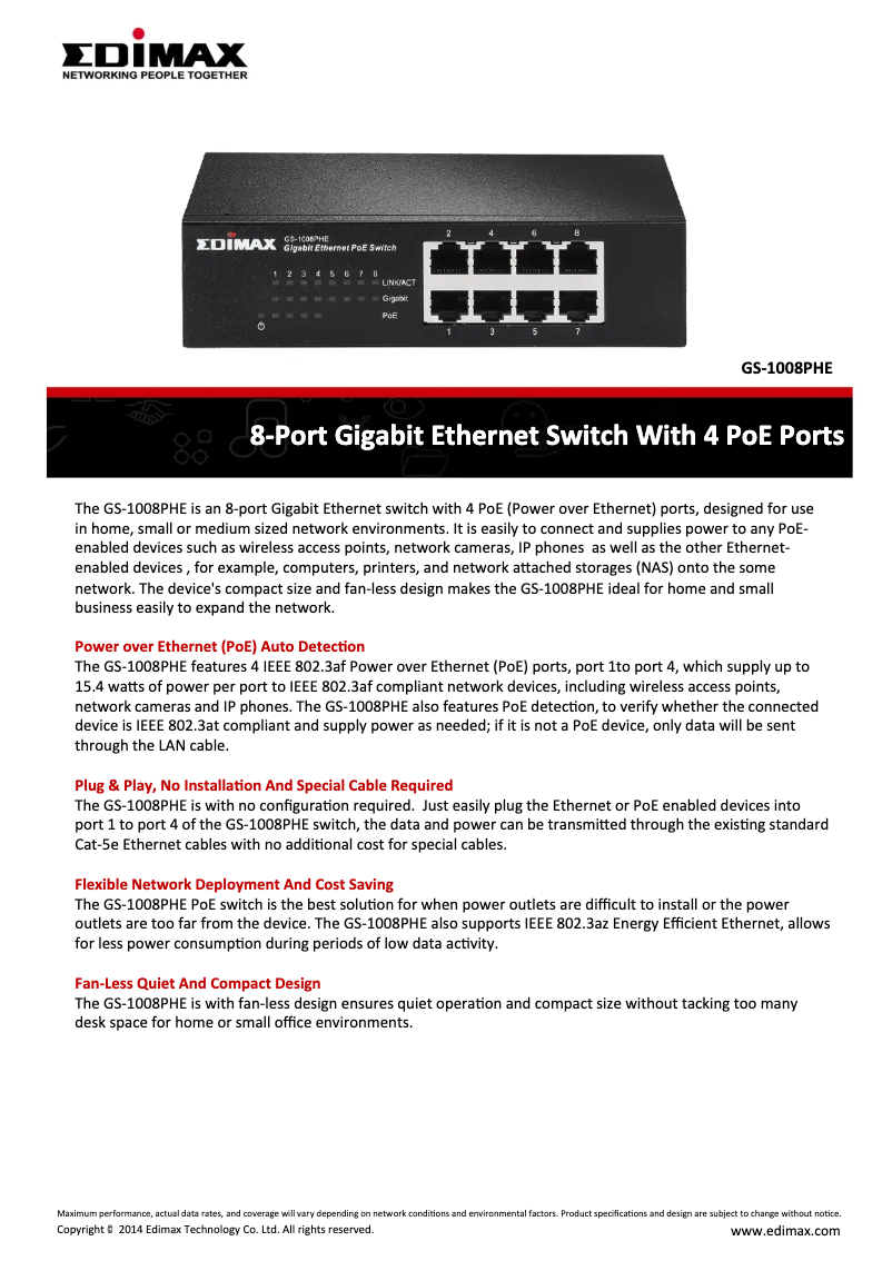 Page n°1 - Fiche technique Edimax GS-1008PHE