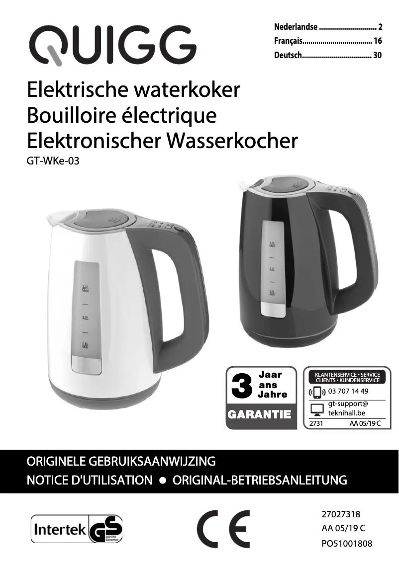 Page 1 de la notice Manuel utilisateur Quigg GT-WKe-03