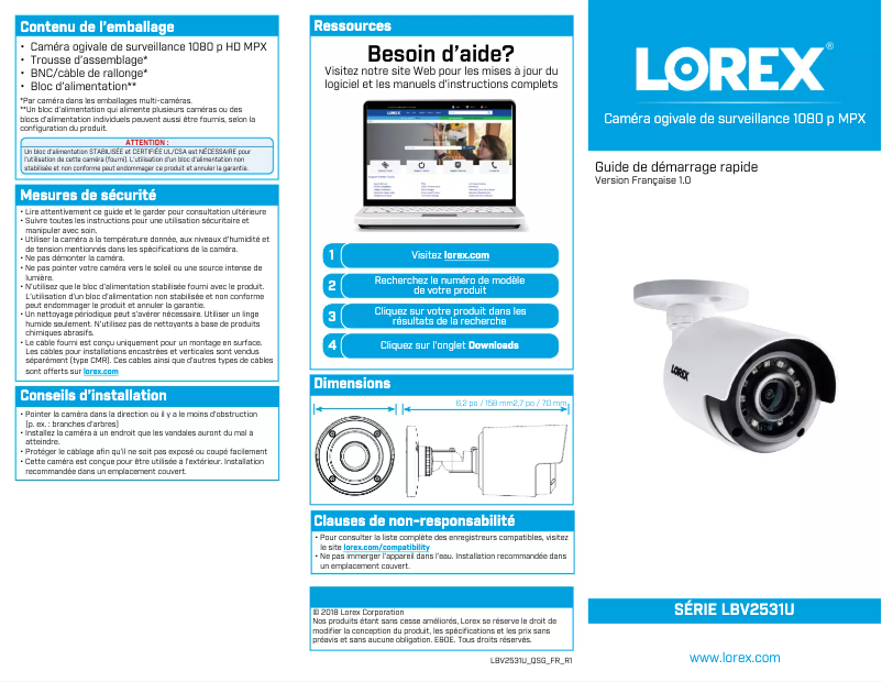 Página 1 del manual Guía de inicio rápido Lorex LBV2531U