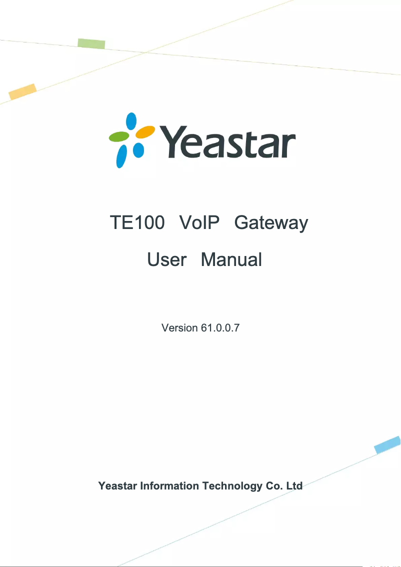 Page 1 de la notice Manuel utilisateur Yeastar TE100