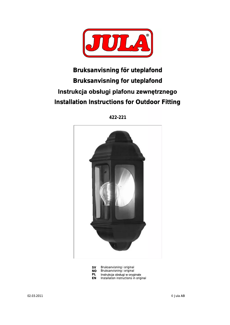 Page 1 de la notice Manuel utilisateur Anslut 422-221