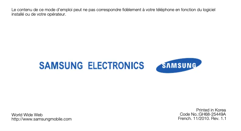 Page 1 de la notice Manuel utilisateur Samsung GT-S3653