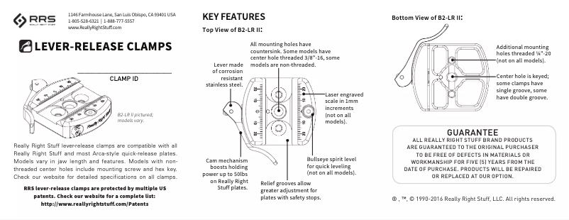 Page 1 de la notice Manuel utilisateur Really Right Stuff B2-LLR II