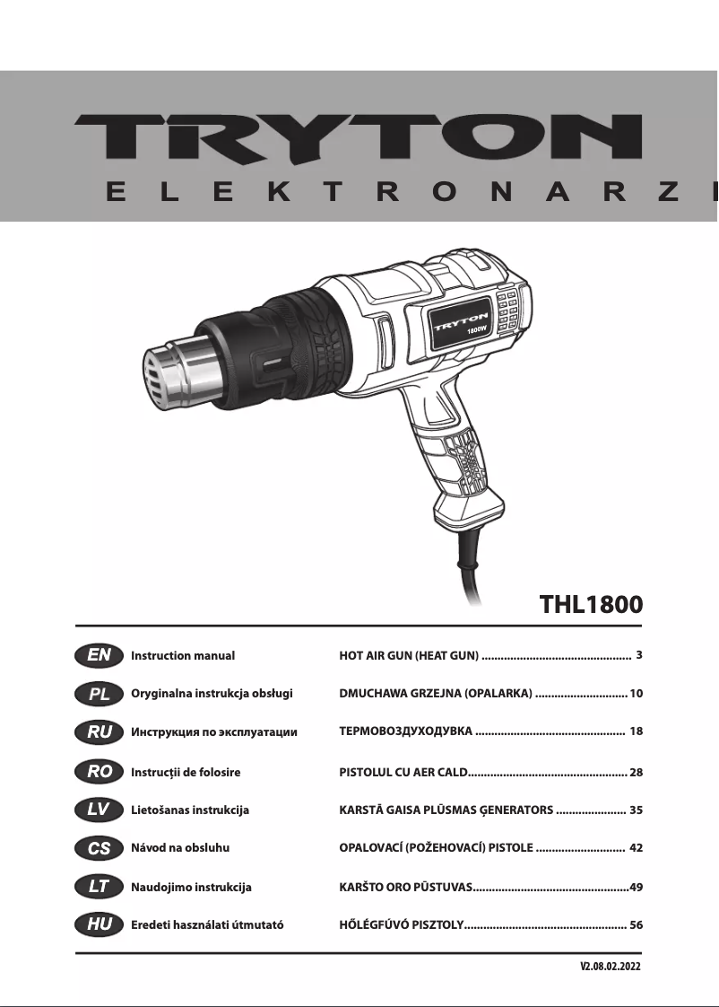 Page n°1 - Manuel utilisateur Tryton THL1800