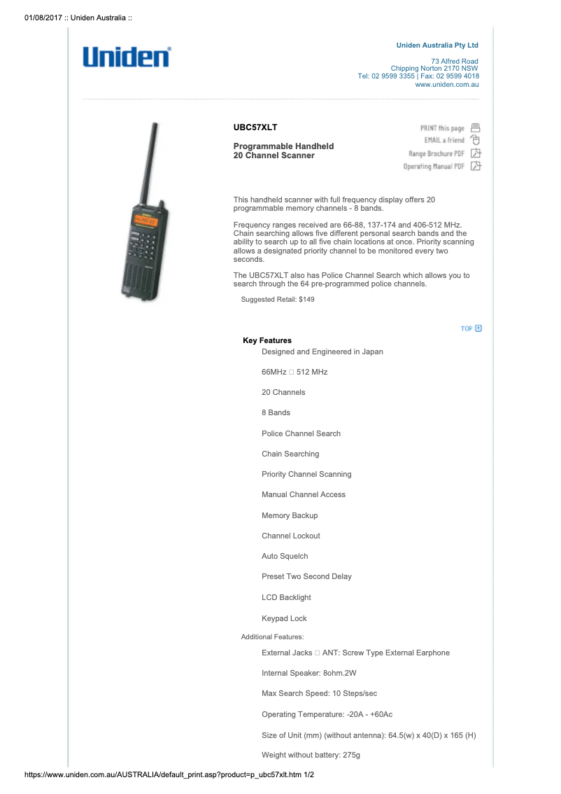 Image de la première page du manuel de l'appareil UBC57XLT