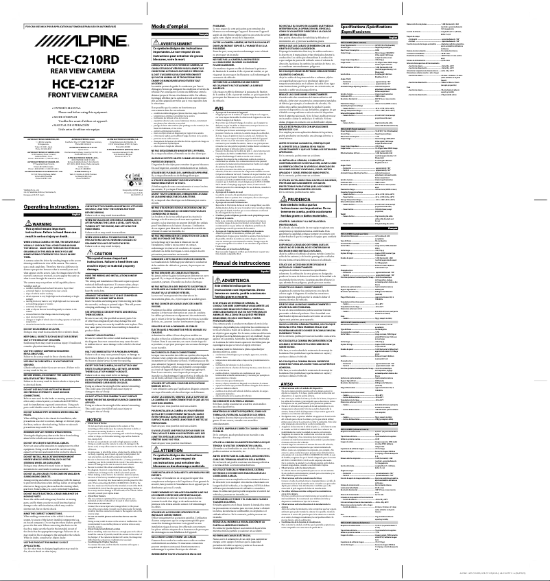 Page 1 de la notice Manuel utilisateur Alpine HCE-C210RD