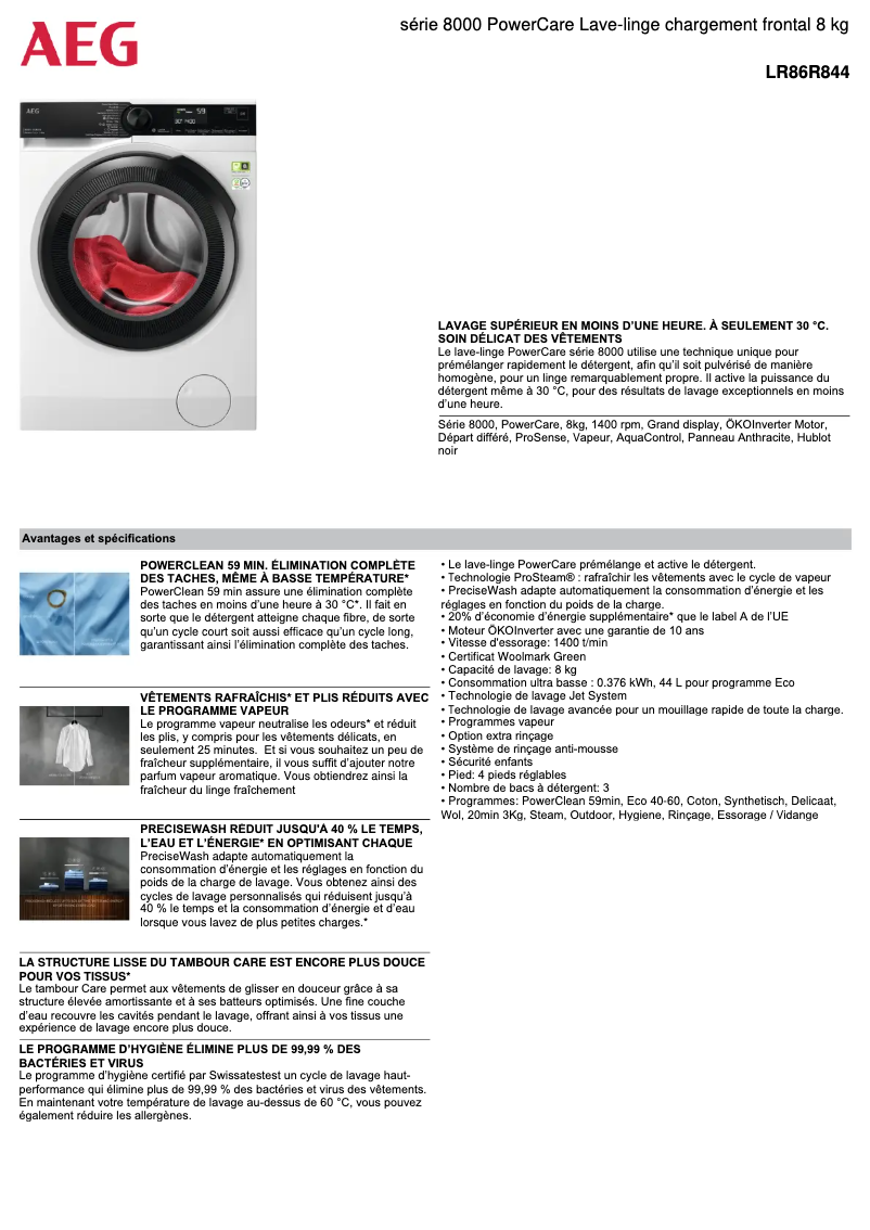 Page n°1 - Fiche technique AEG LR86R844