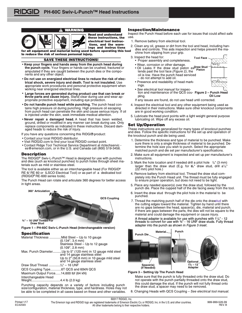 Page 1 de la notice Instructions / montage Ridgid RE 60