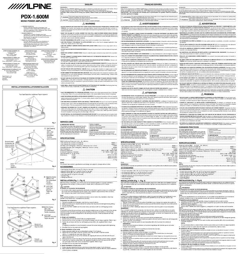 Image de la première page du manuel de l'appareil PDX-1.600M