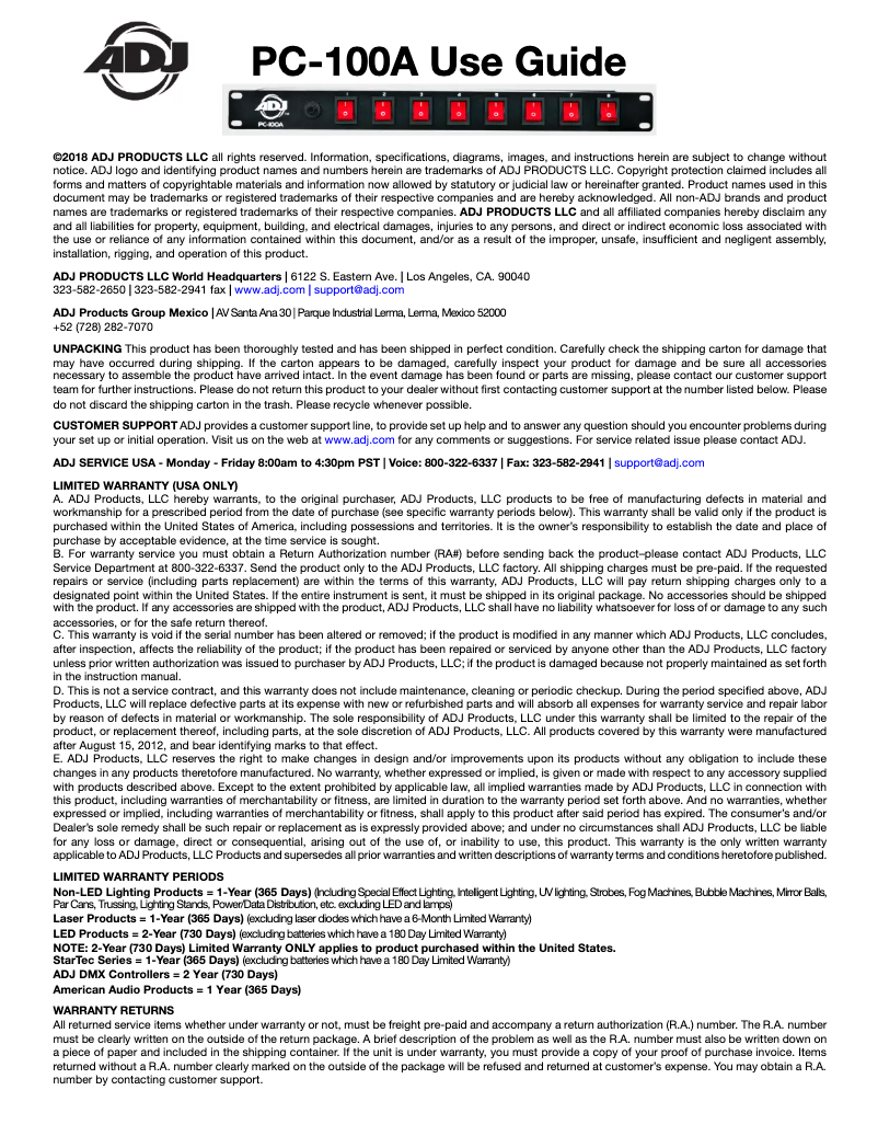 Page 1 de la notice Manuel utilisateur Adj PC-100A