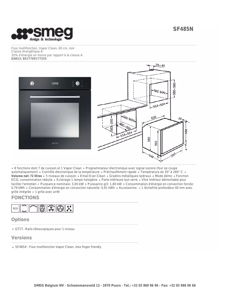 Page n°1 - Manuel utilisateur Smeg SF485N
