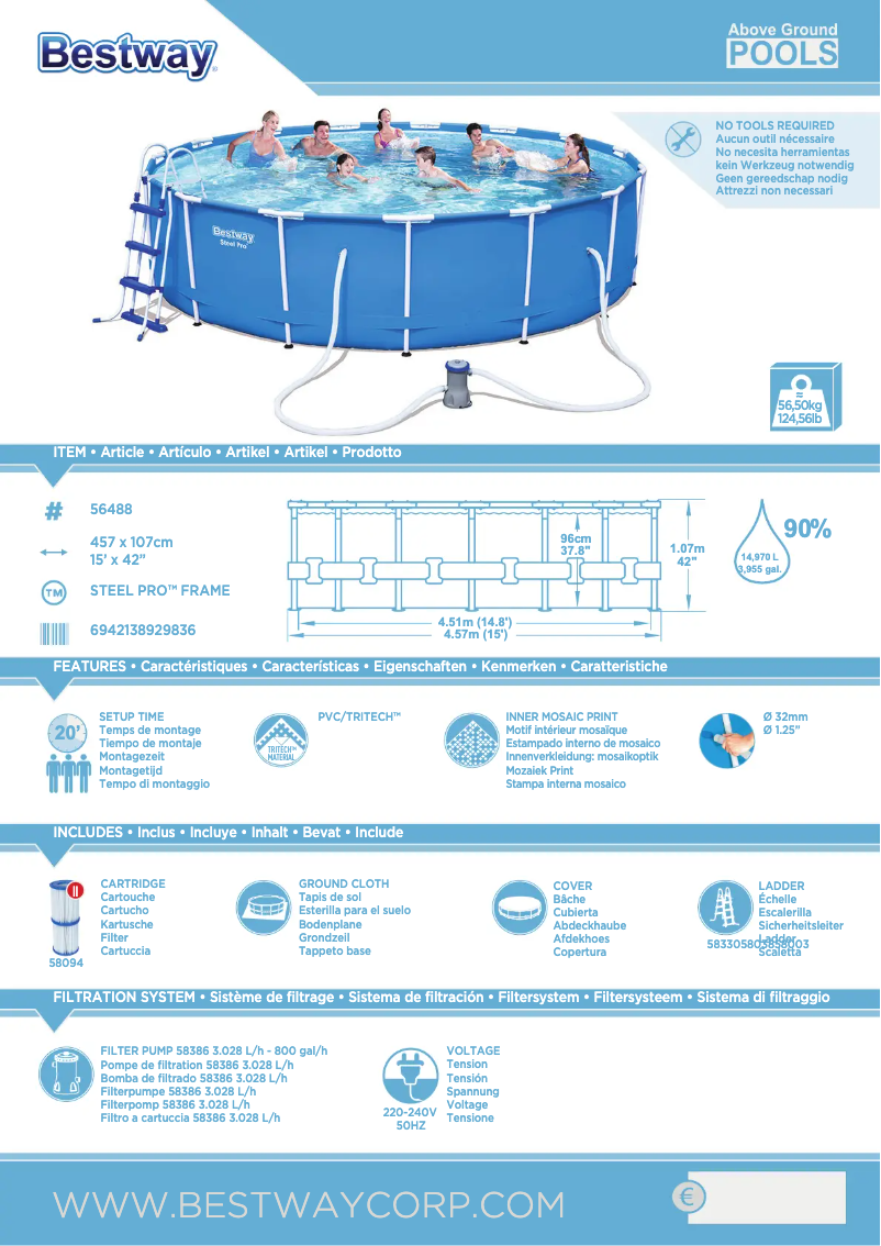 Page 1 de la notice Manuel utilisateur Bestway Steel Pro 4.57m x 1.07m