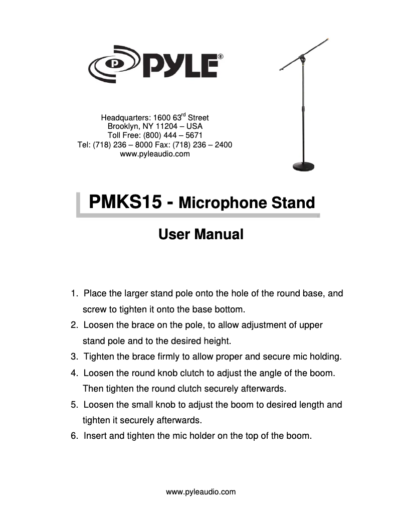Page n°1 - Manuel utilisateur Pyle PMKS15