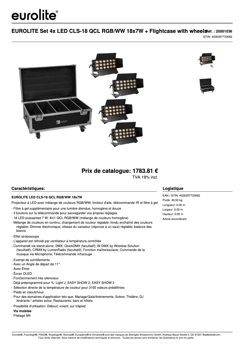 Página 1 del manual Ficha técnica Eurolite LED CLS-18 QCL R