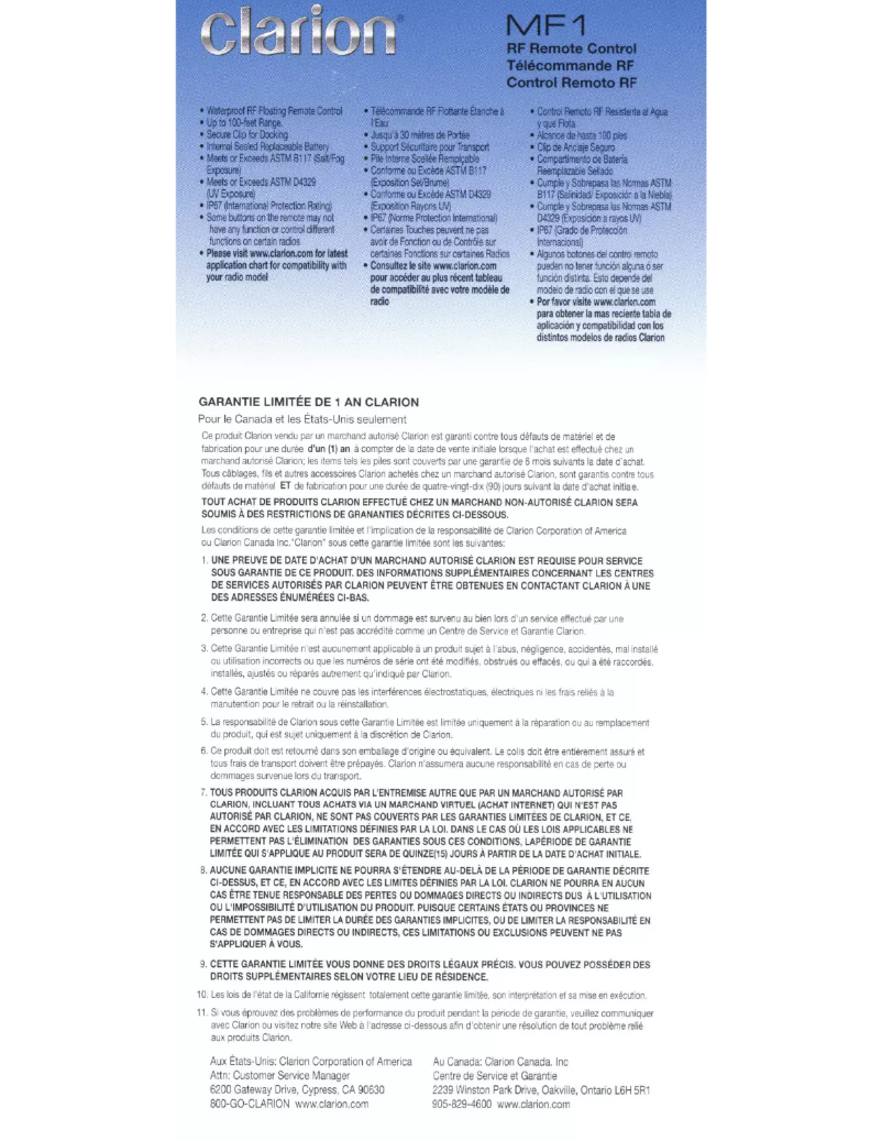 Page n°1 - Manuel utilisateur Clarion MF1