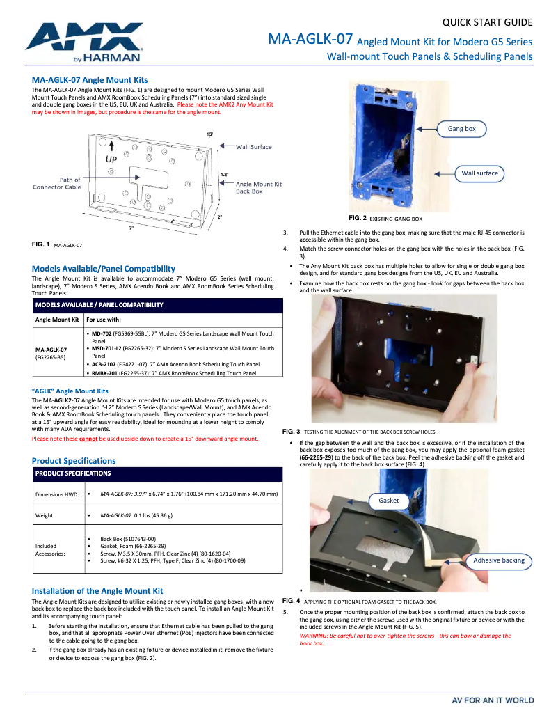 Page 1 de la notice Manuel utilisateur AMX MA-AGLK-07