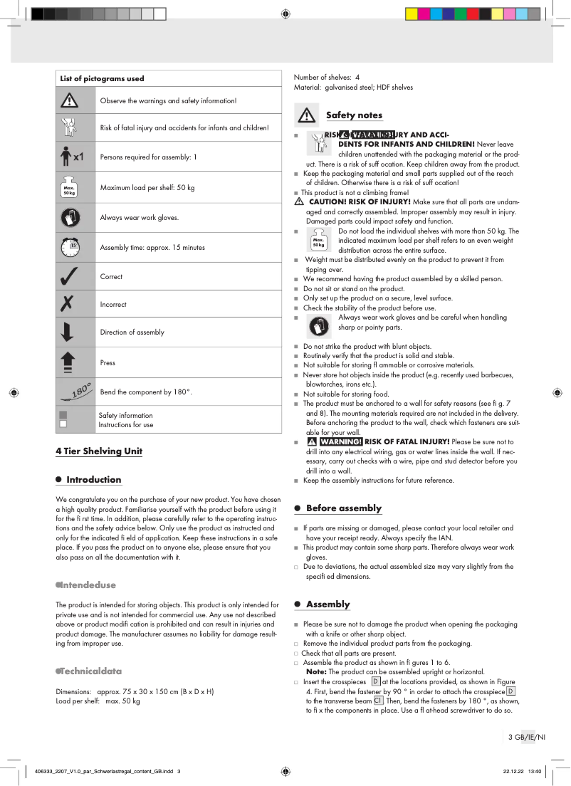 Page n°1 - Manuel utilisateur Parkside IAN 406333