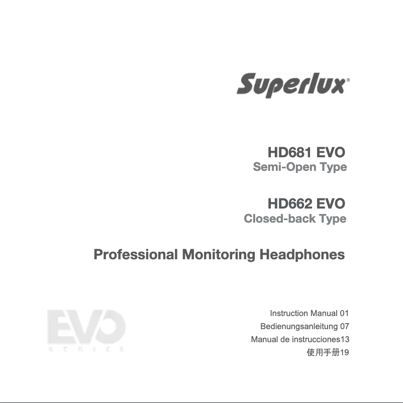 Page 1 de la notice Manuel utilisateur Superlux HD681 EVO