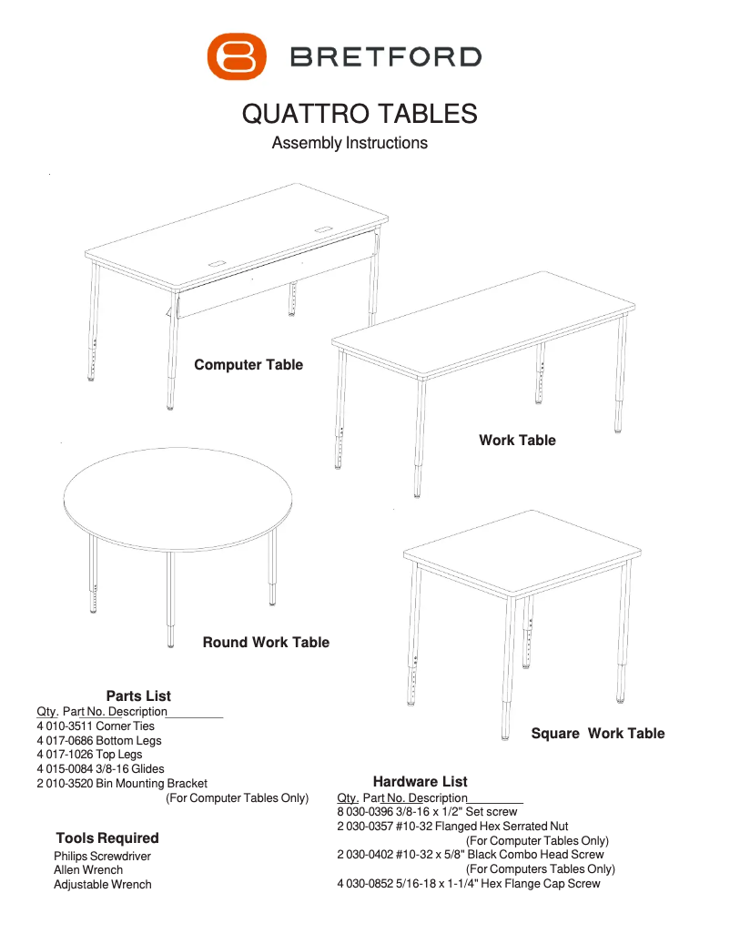 Page 1 de la notice Manuel utilisateur Bretford Quattro Activity QWT2460-GMQ