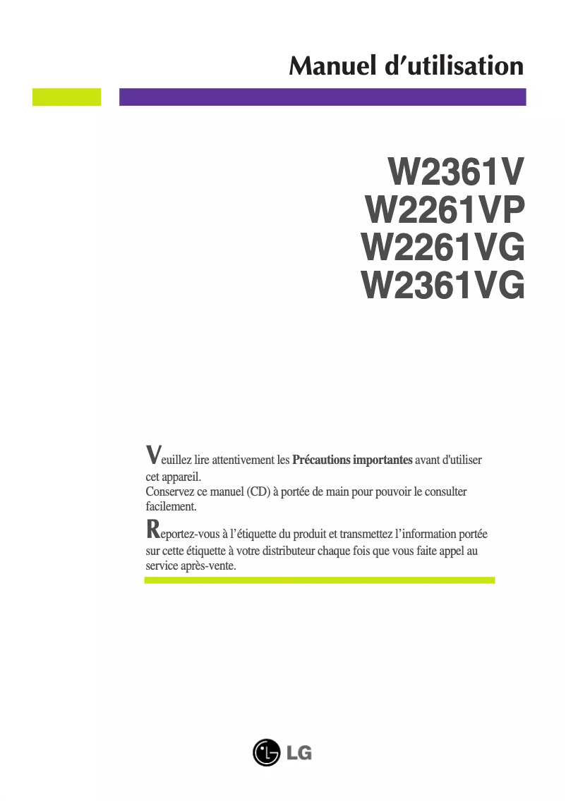 Page n°1 - Manuel utilisateur LG W2261VP