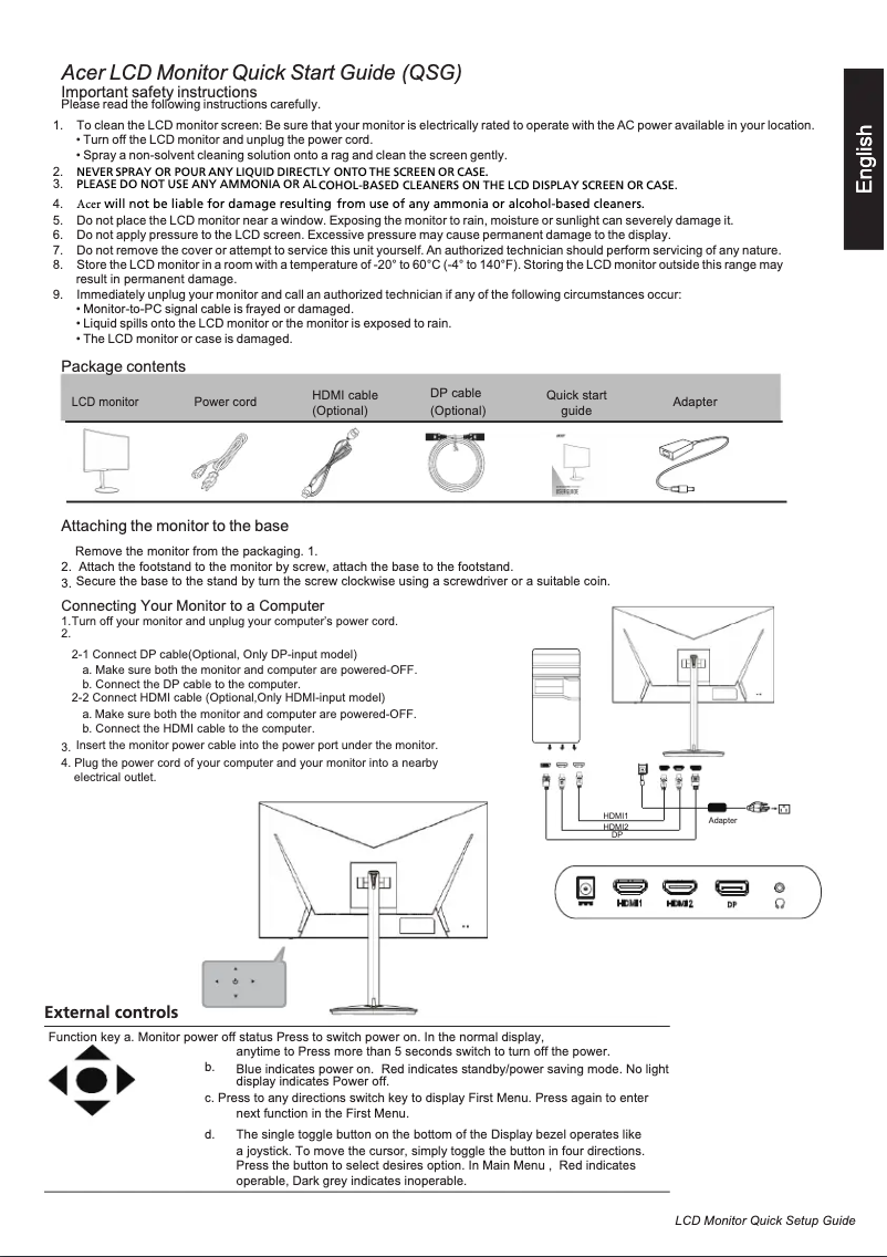 Página 1 del manual Guía de inicio rápido Acer XZ322QP