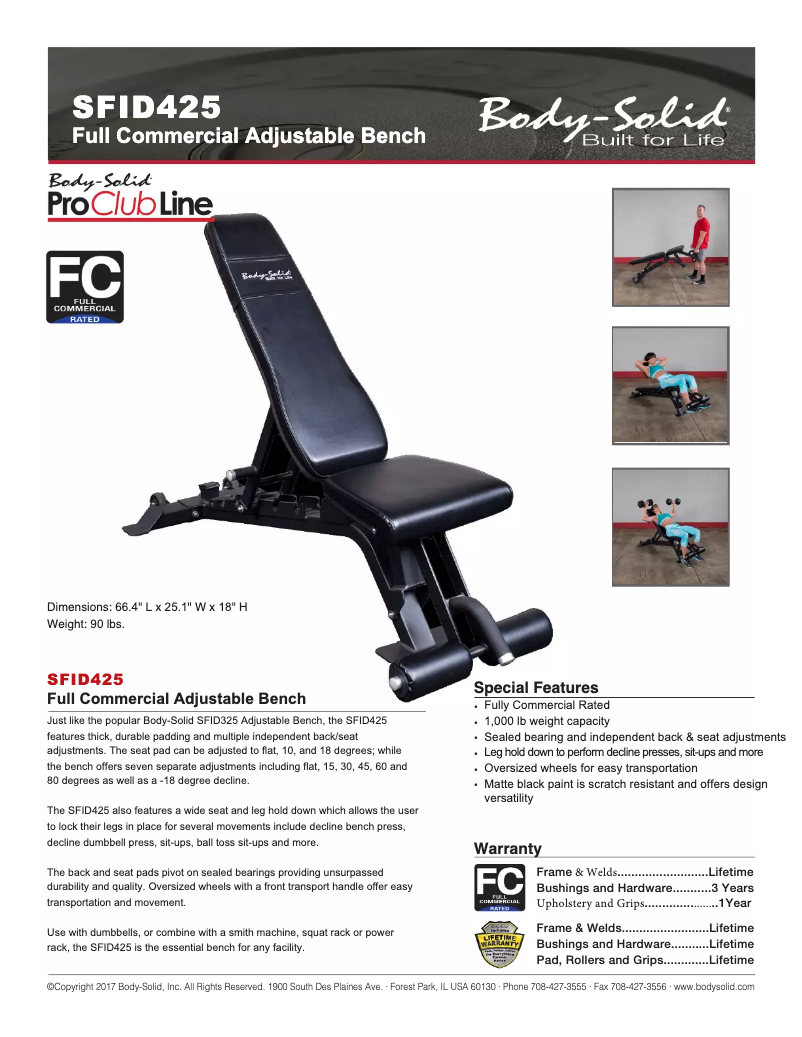 Página 1 del manual Ficha técnica Body-Solid SFID425