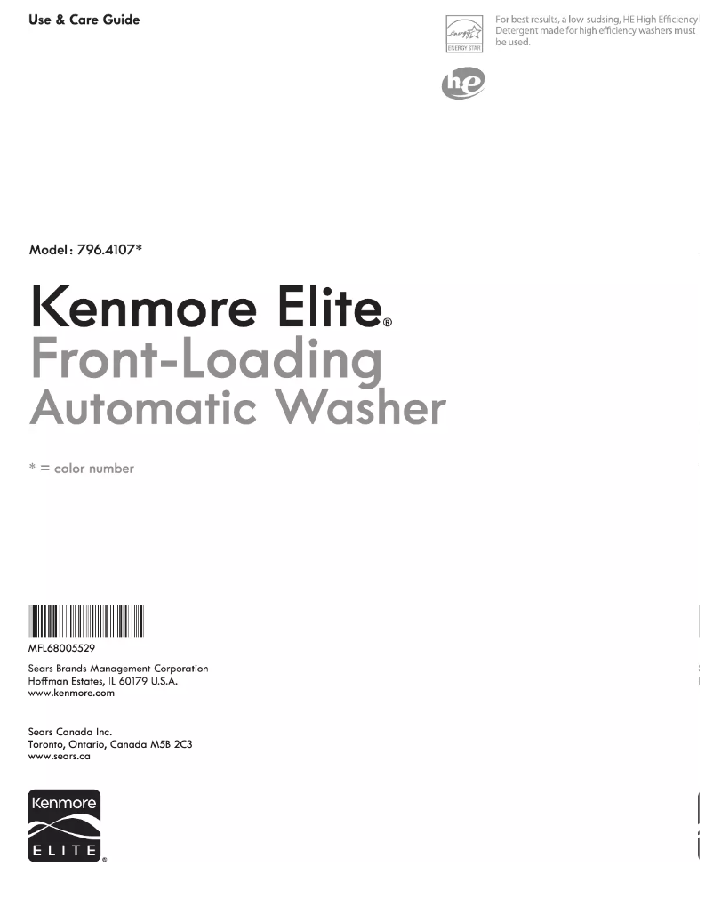 Page 1 de la notice Manuel utilisateur Kenmore 796.41073