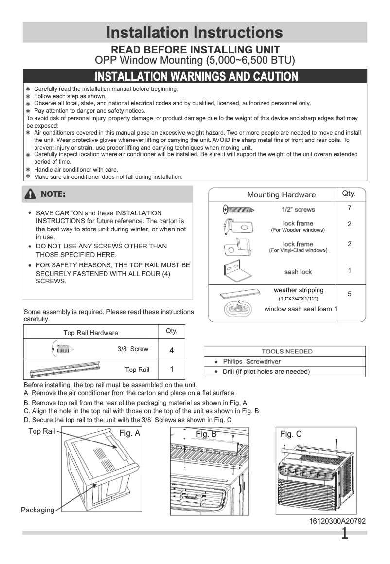 Page 1 de la notice Guide d'installation Frigidaire FHWC054WB1