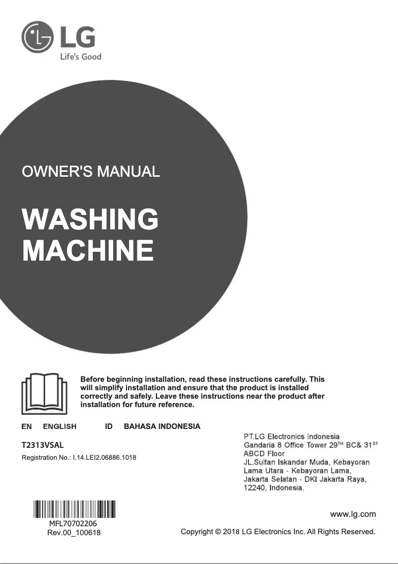 Page 1 de la notice Manuel utilisateur LG T2313VSAL