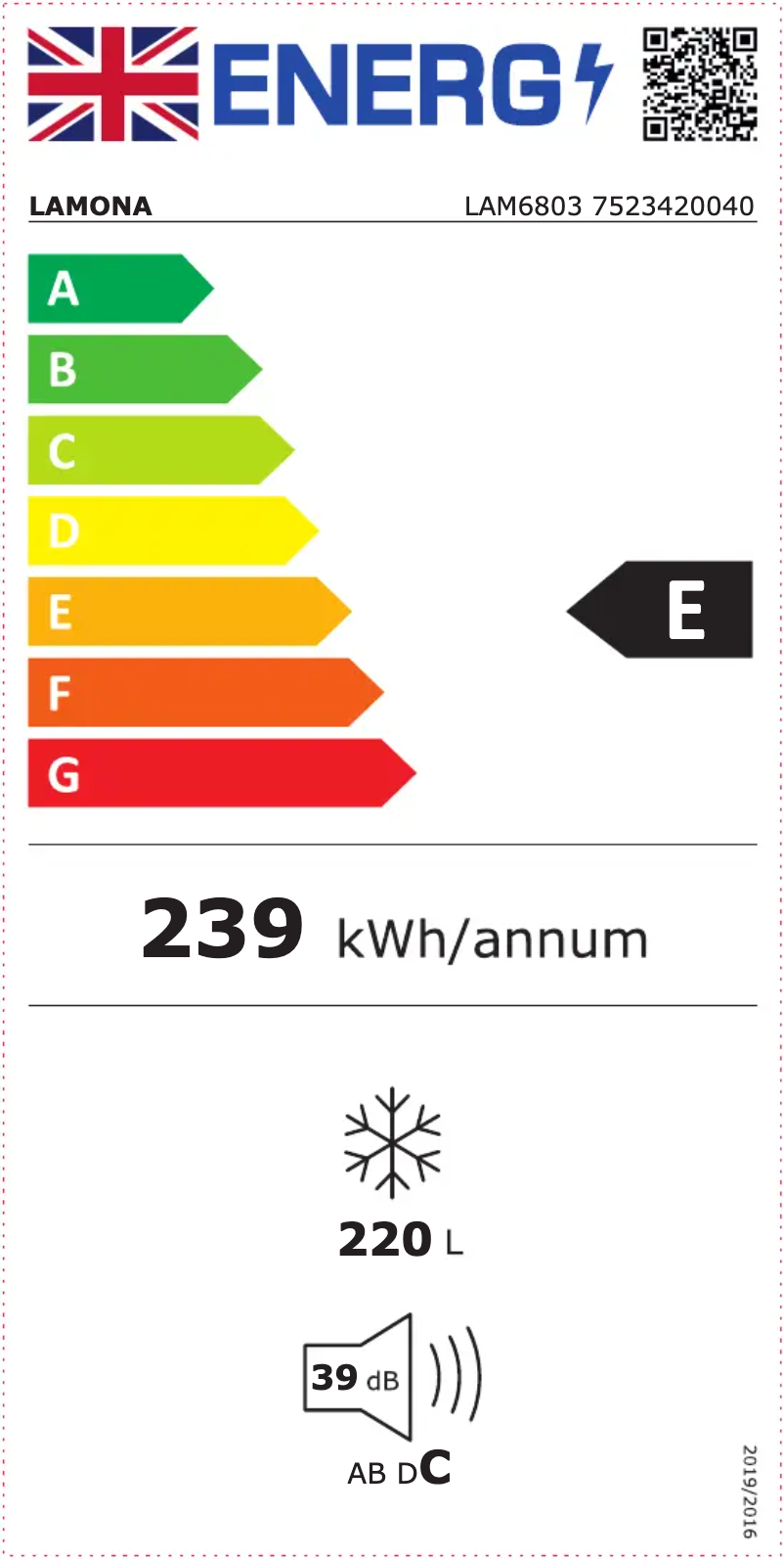 Página 1 del manual Etiqueta energética Lamona LAM6803