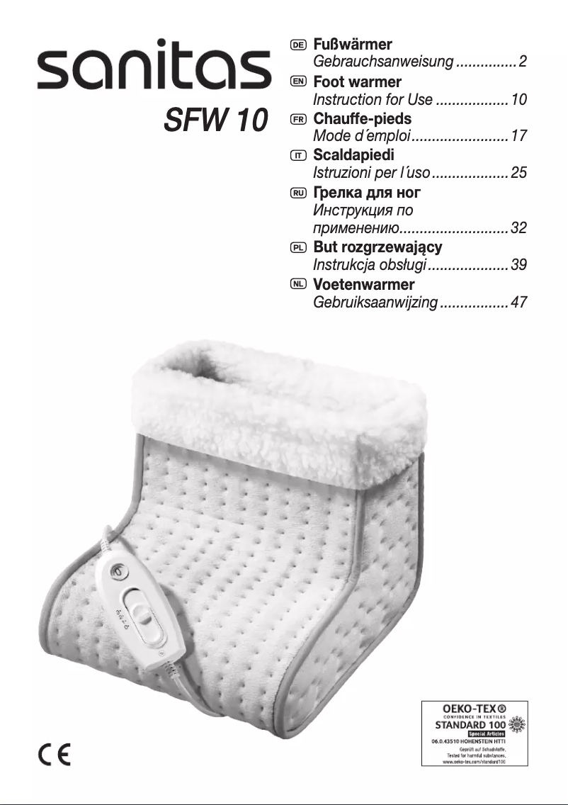 Page 1 de la notice Manuel utilisateur Sanitas SFW 10