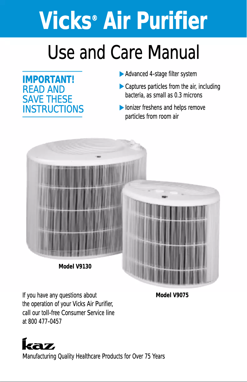 Page 1 de la notice Manuel utilisateur Vicks V9075