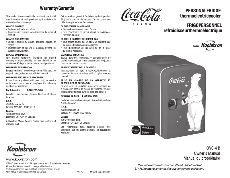 Page n°1 - Manuel utilisateur Coca-Cola KWC-4 B