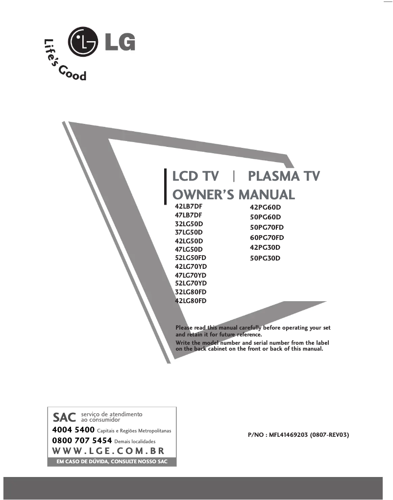 Page n°1 - Manuel utilisateur LG 47LG50D