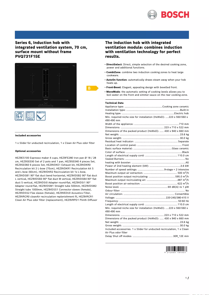 Image de la première page du manuel de l'appareil PVQ731F15E