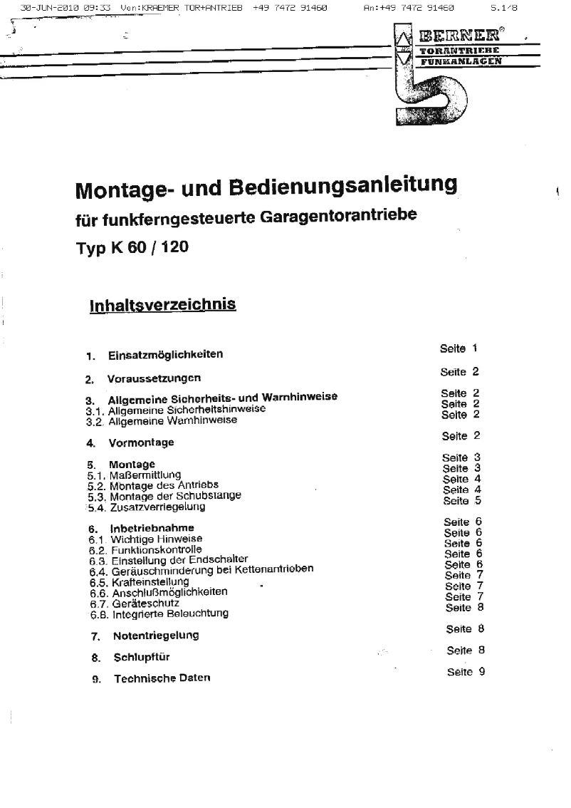 Image de la première page du manuel de l'appareil K60