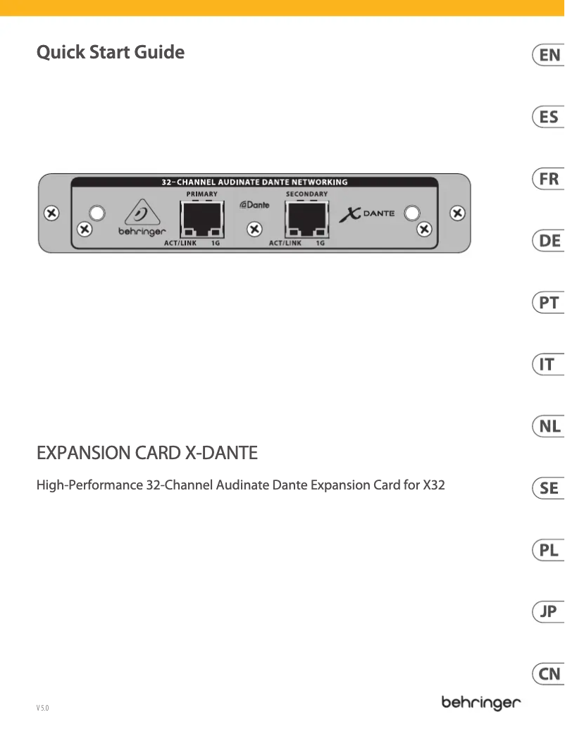 Page 1 de la notice Guide de démarrage rapide Behringer X-DANTE