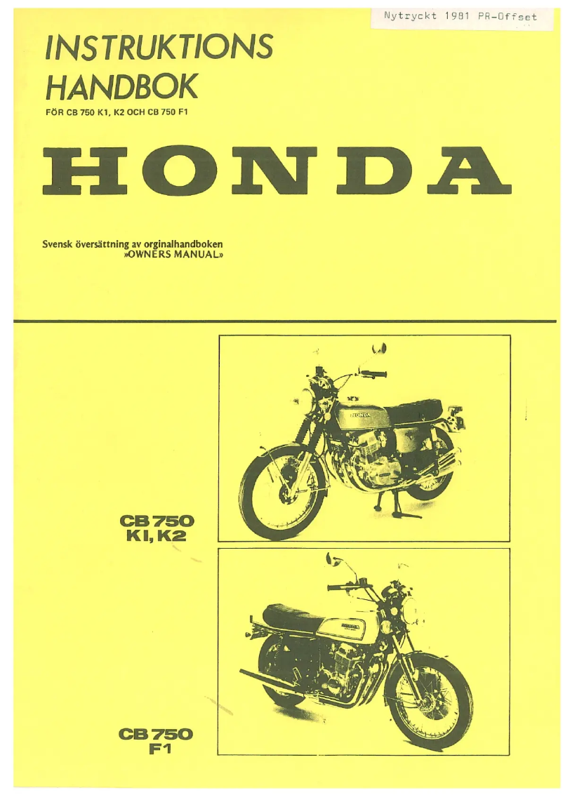 Página 1 del manual Manual de usuario Honda CB 750 F1 (1981)
