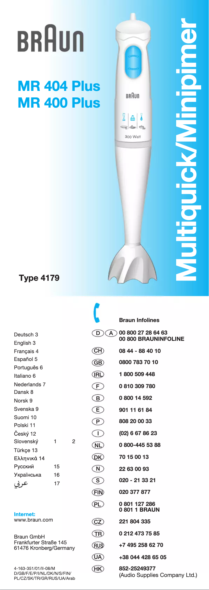Page 1 de la notice Manuel utilisateur Braun Multiquick MR 400 plus
