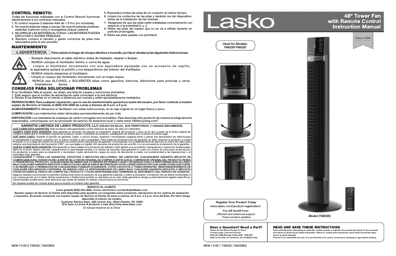 Page 1 de la notice Manuel utilisateur Lasko Space-Saving Ultra Air T48339