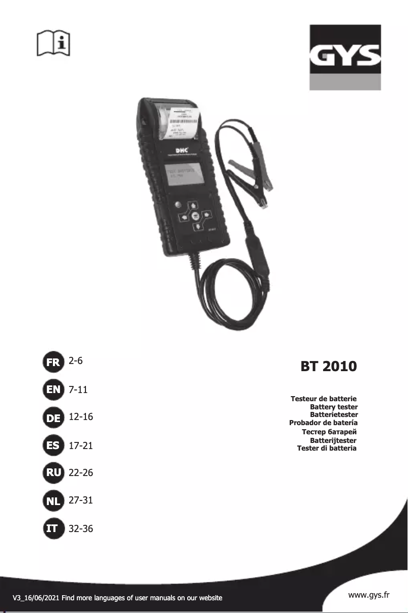 Page 1 de la notice Manuel utilisateur GYS BT 2010