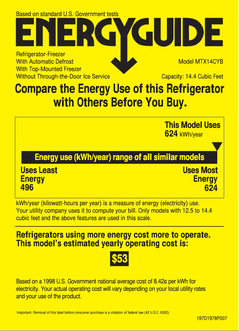 Page 1 de la notice Label énergétique RCA MTX14CYBWW