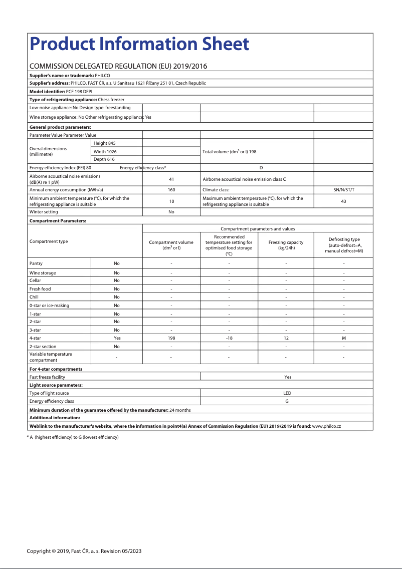 Page n°1 - Fiche technique Philco PCF 198 DFPI