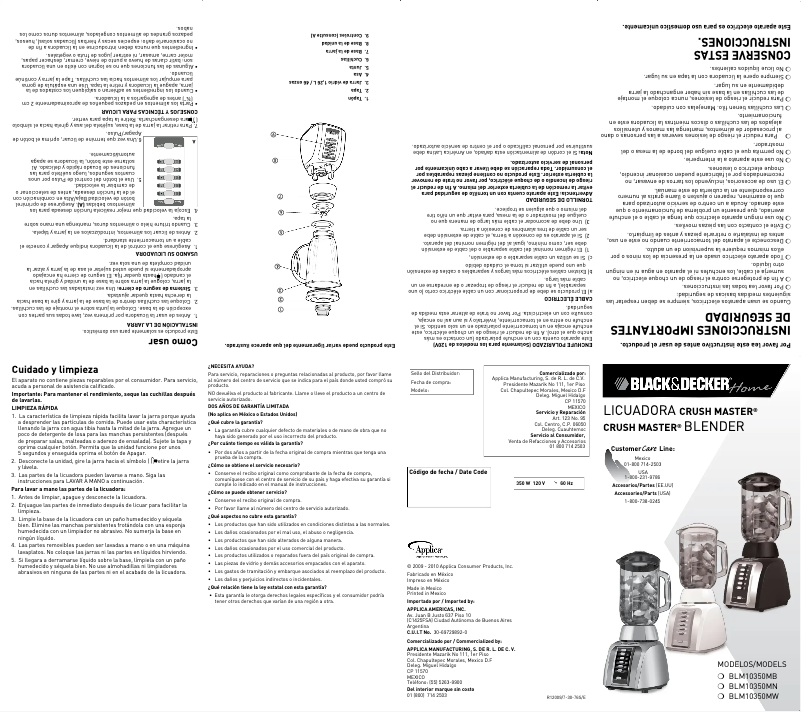 Image de la première page du manuel de l'appareil BLM10350MN