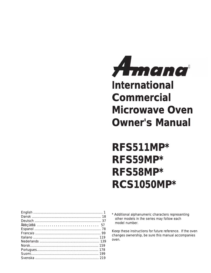 Page 1 de la notice Manuel utilisateur Amana RCS1050MPB