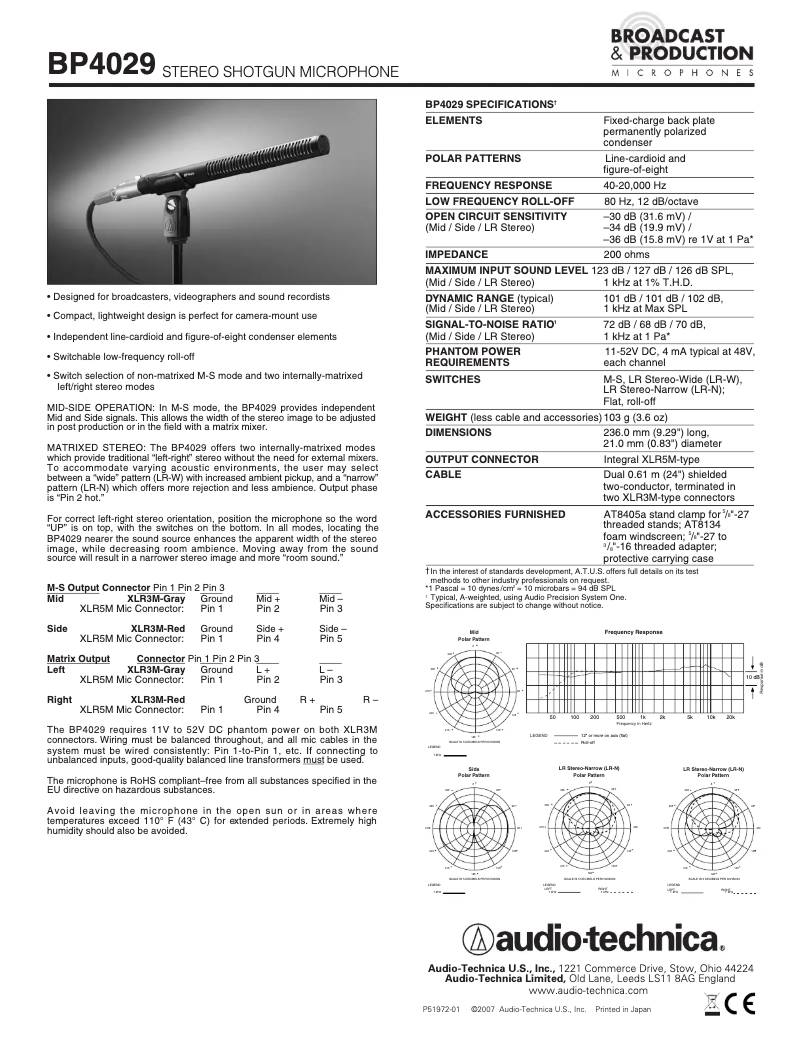 Page n°1 - Fiche technique Audio-Technica BP4029