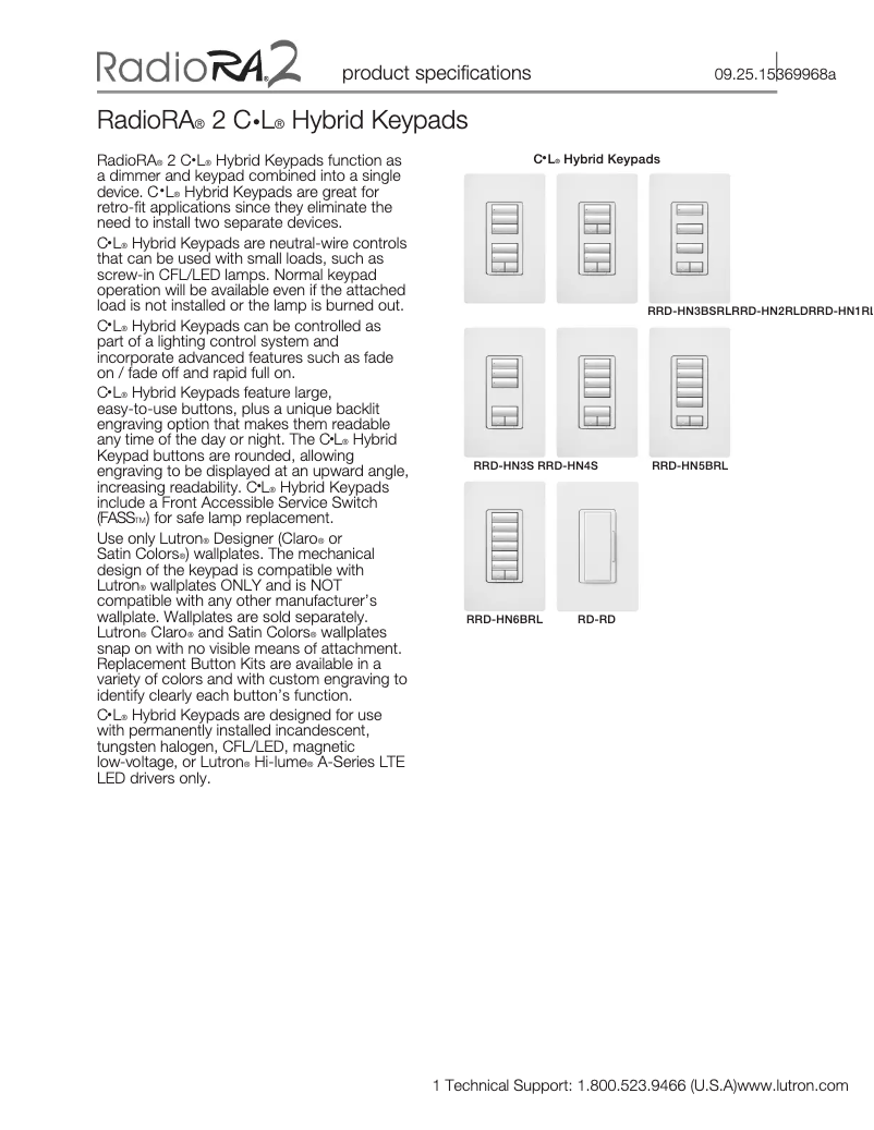 Page n°1 - Manuel utilisateur Lutron RRD-W3BRL