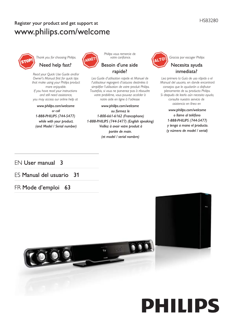 Page 1 de la notice Manuel utilisateur Philips HSB3280