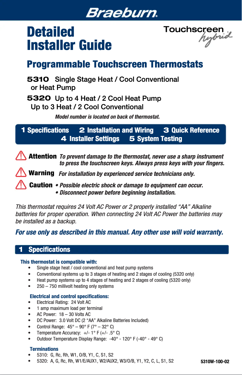 Page n°1 - Manuel utilisateur Braeburn 5310